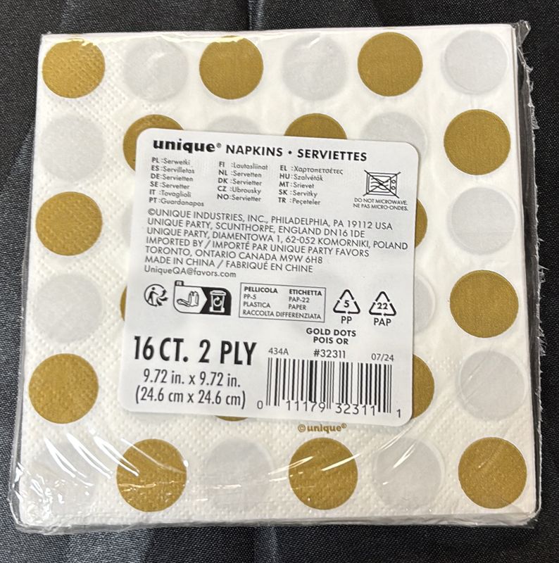 Beverage Napkin Gold Dots