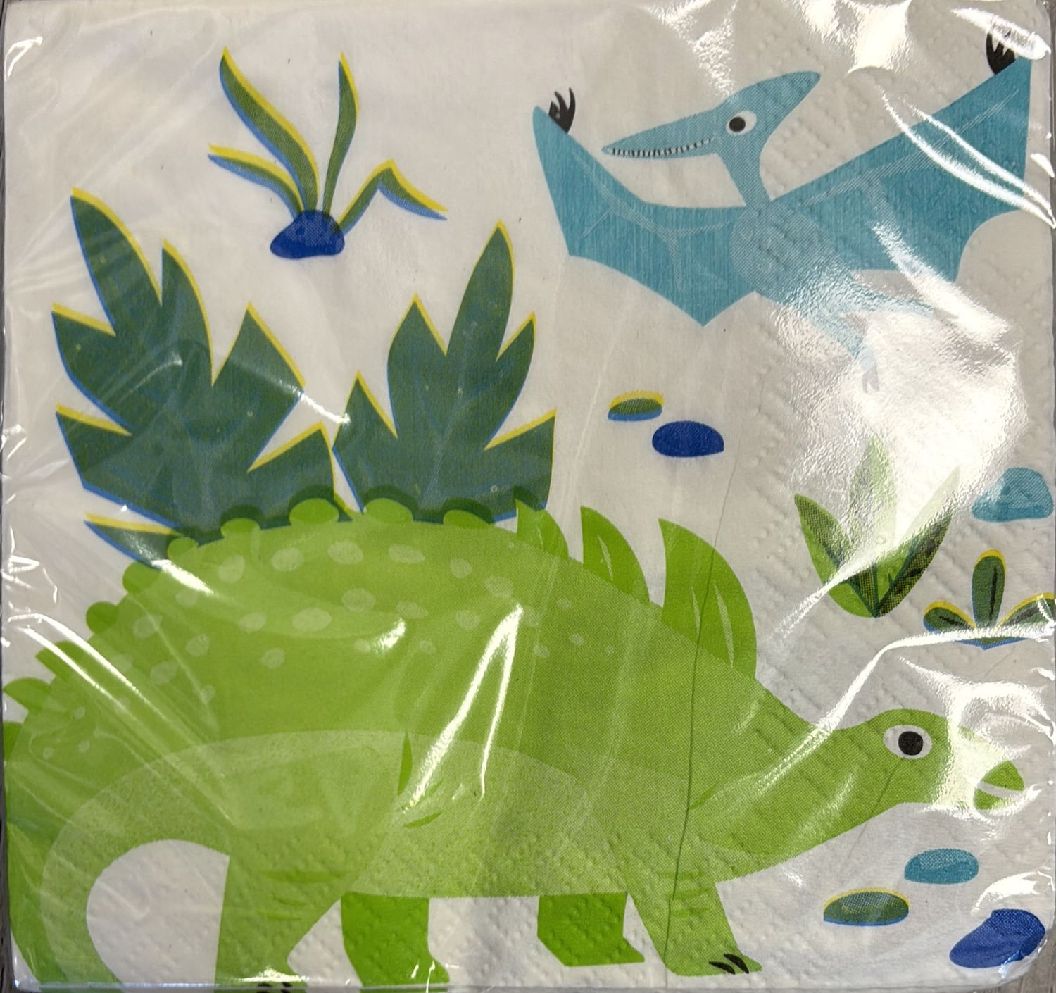 BEVERAGE NAPKIN BLUE GREEN DINOS
