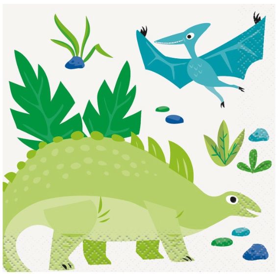 BEVERAGE NAPKIN BLUE GREEN DINOS