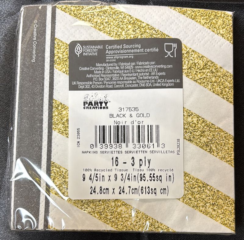 Black &amp; Gold Beverage Napkin