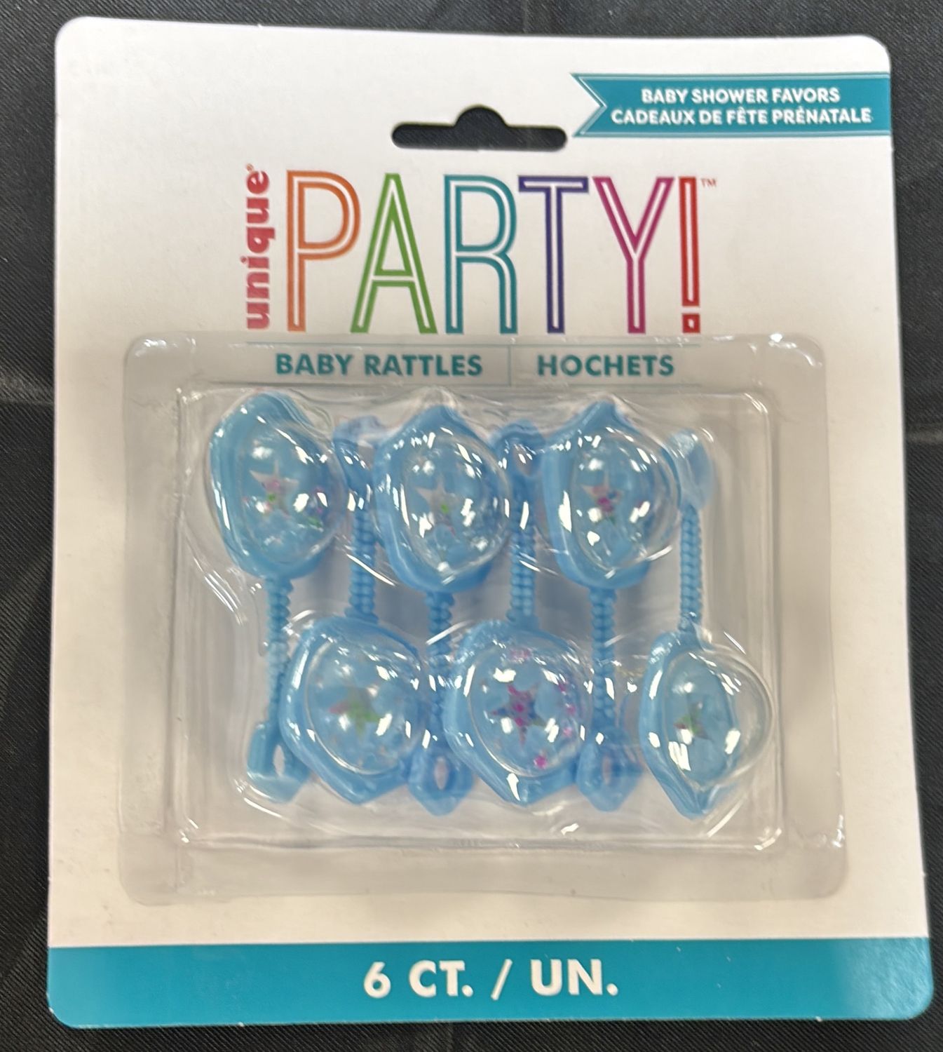 BABY SHOWER FAVORS 2.5" BLUE BABY RATTLE 6CT