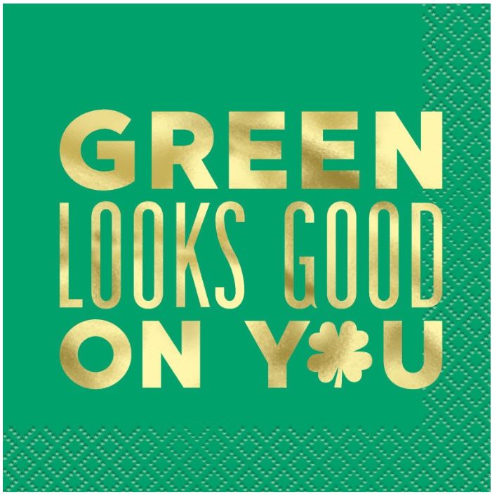 BEVERAGE NAPKIN GREEN CHARMING SHAMROCK