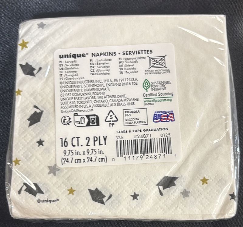 Beverage Napkin Stars &amp; Caps Grad