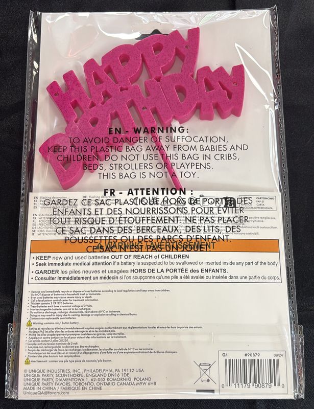 Hb Flashing Pick Pink Cake Topper