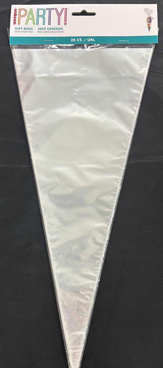 CLEAR LARGE CONE CELLO BAGS 25CT