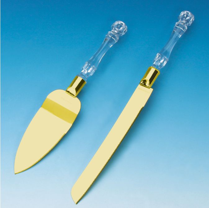 Cake Knife Set Gold Blade &amp; Ring