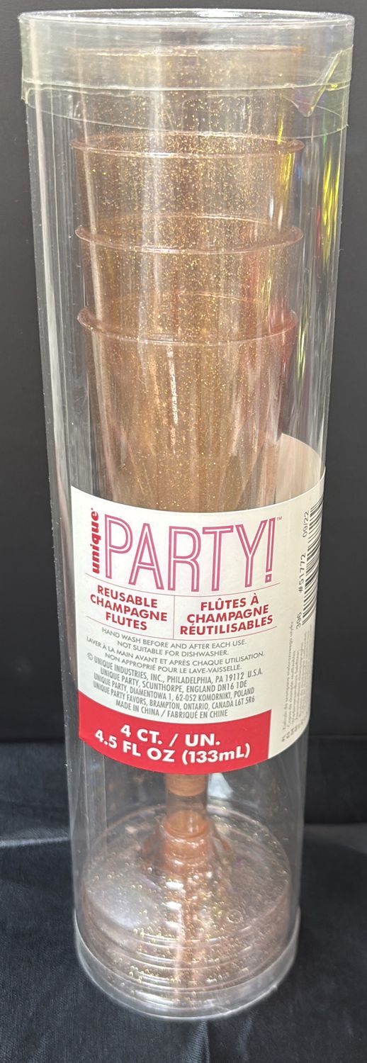 CHAMPAGNE FLUTES ROSE GOLD GLITTER 4CT