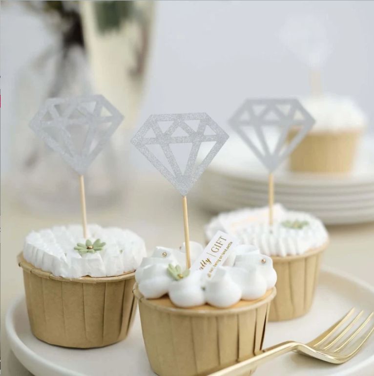 Silver Diamond Cupcake Toppers 24-Pack