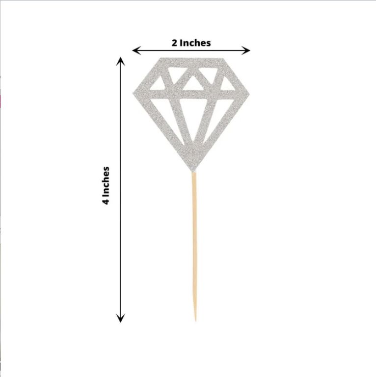 Silver Diamond Cupcake Toppers 24-Pack