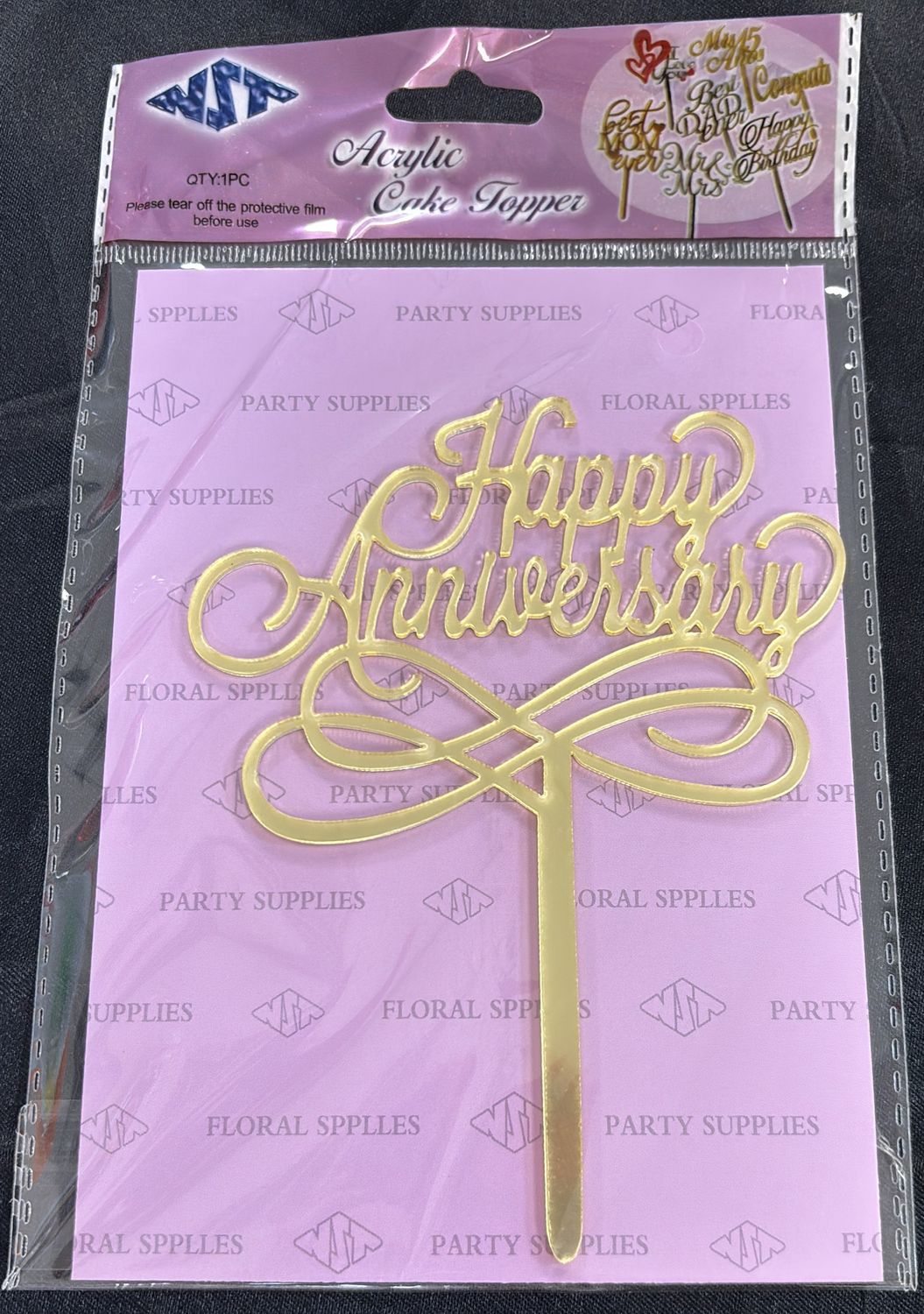 GOLD ACRYLIC HAPPY ANNIVERSARY CAKE TOPPER