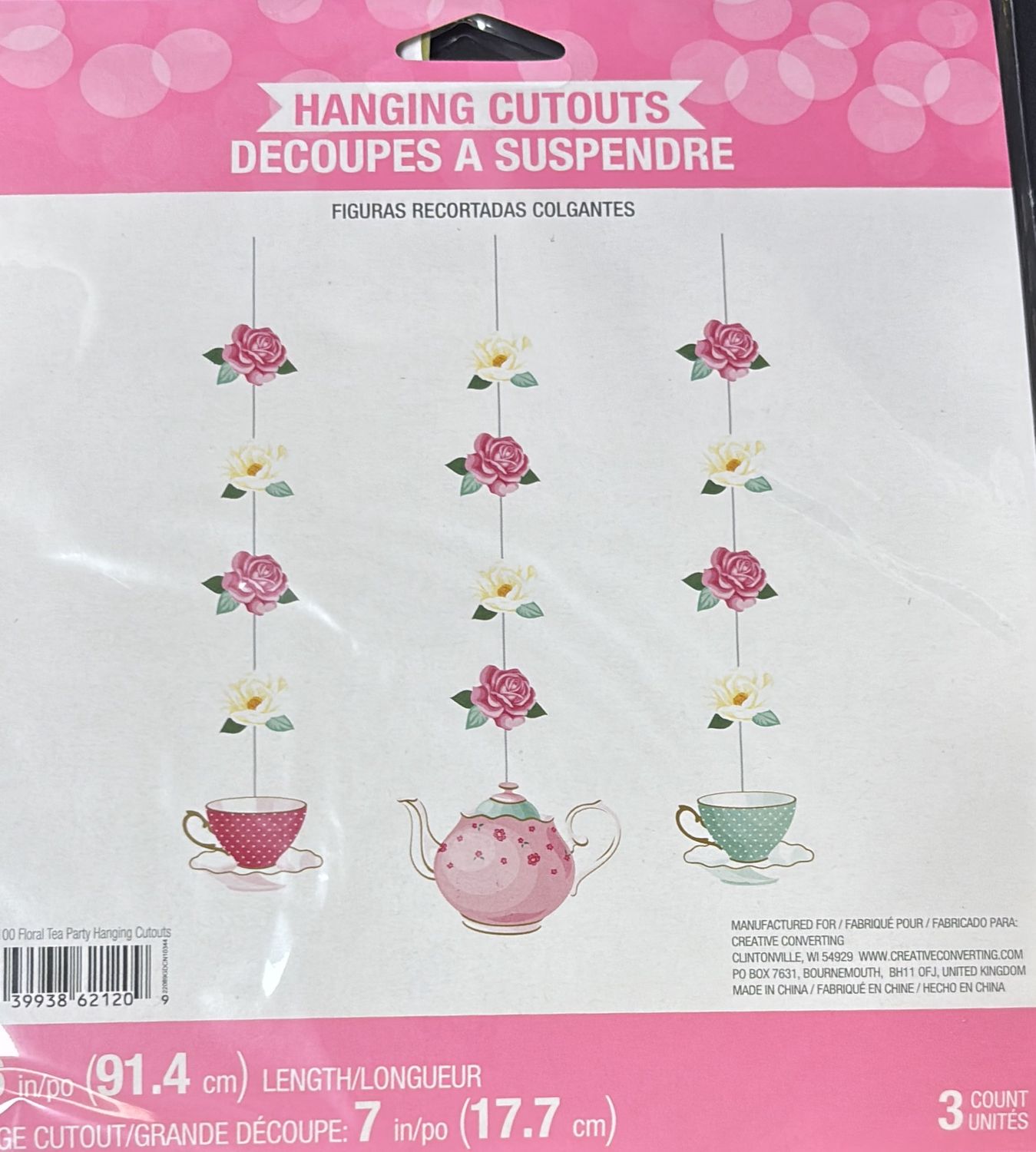 FLORAL TEA PARTY HANGING CUTOUTS 3CT
