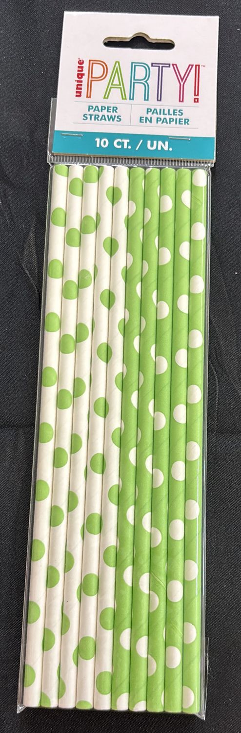 LIME GREEN DOTS PAPER STRAW