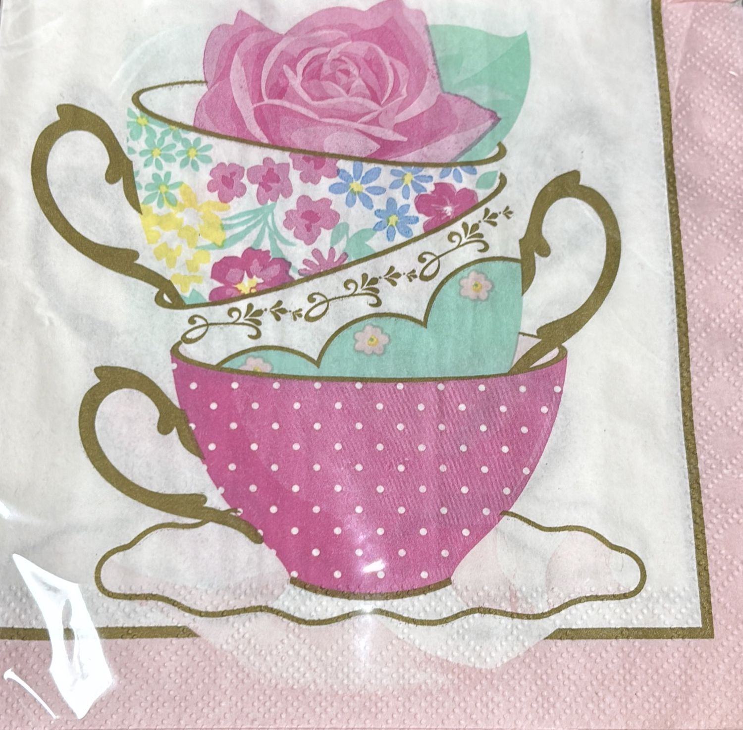 FLORAL TEA PARTY LUNCHEON NAPKIN TEACUP