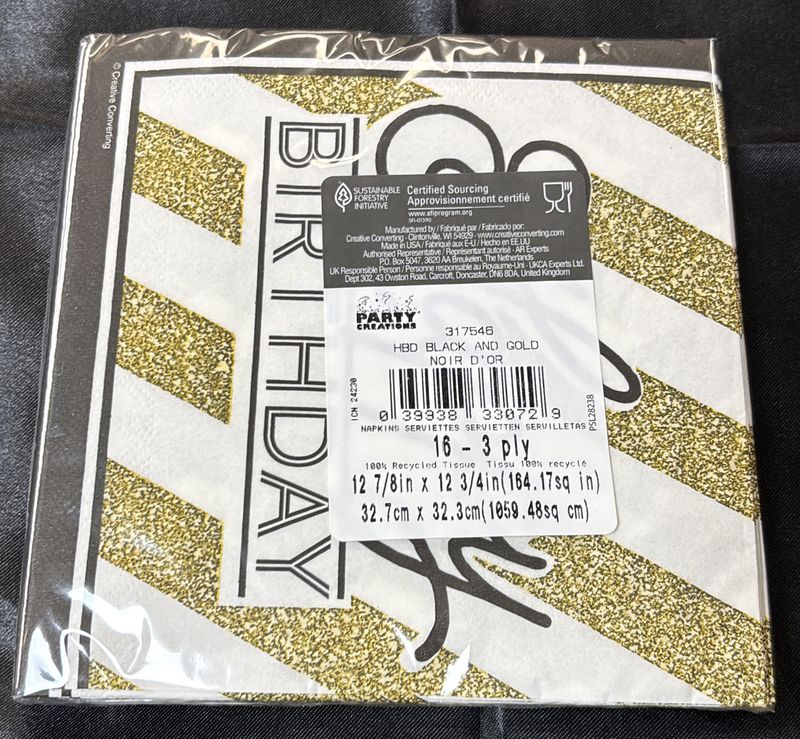 Black &amp; Gold Hbd Luncheon Napkin