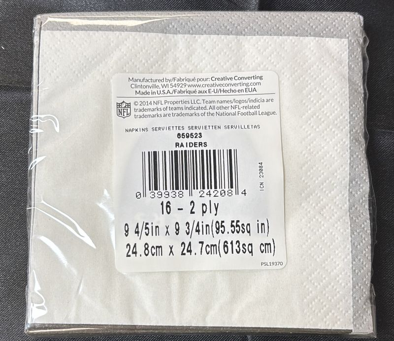 Las Vegas Raiders Nfl Beverage Napkin