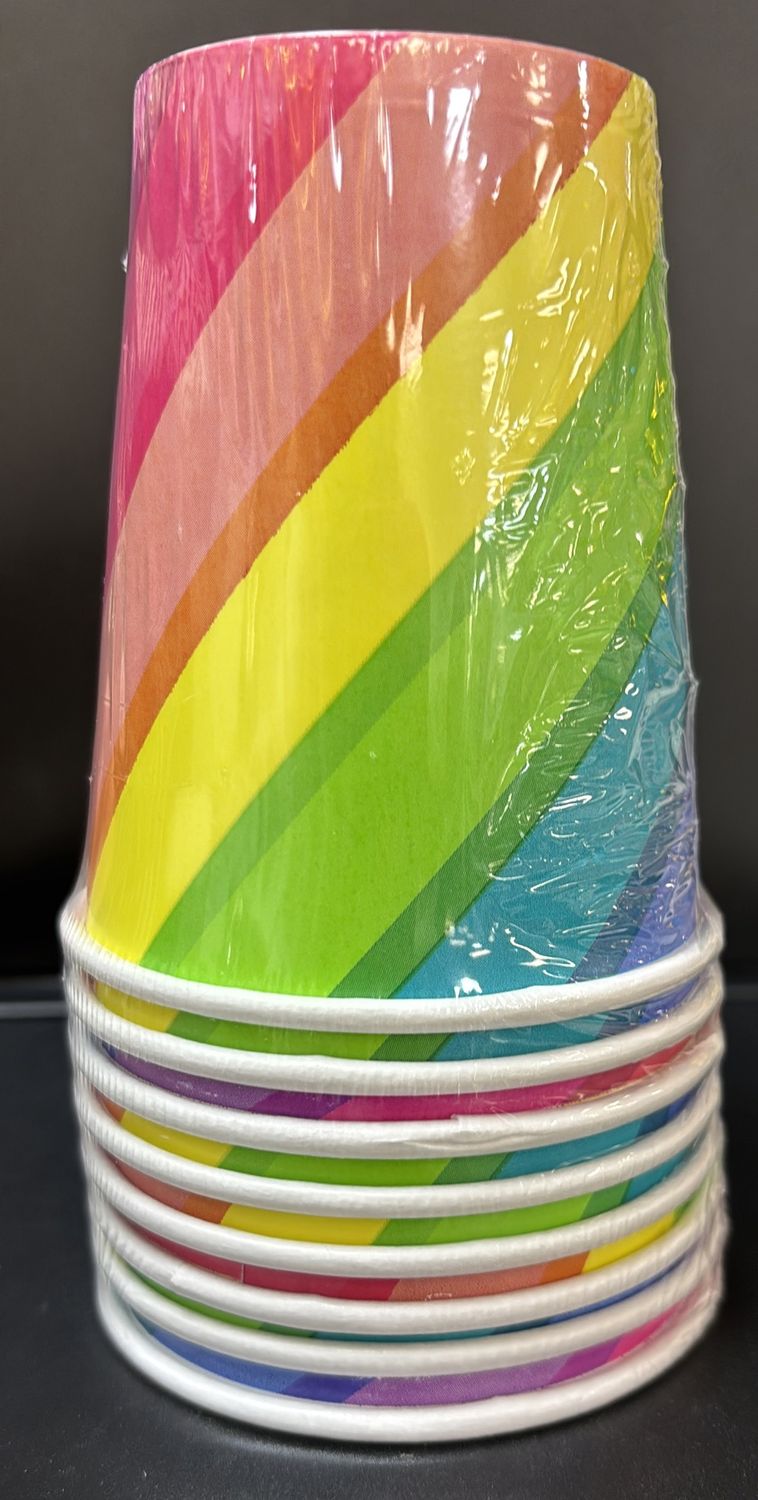 PAPER CUPS BLN&amp;RNBW BDAY