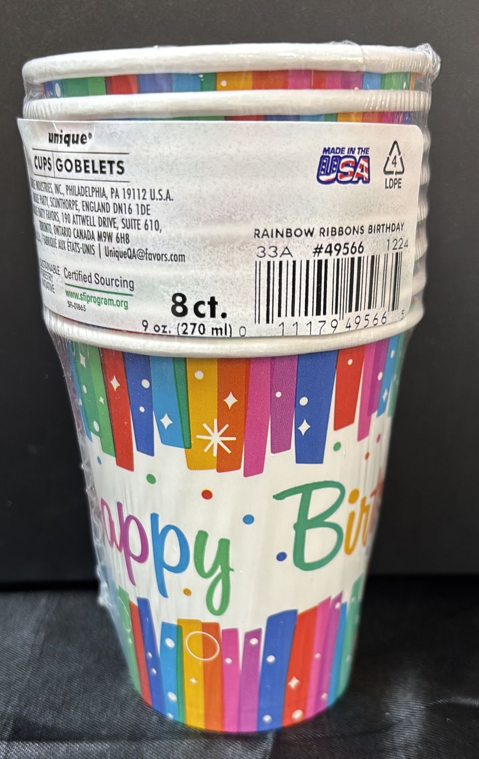 RAINBOW RIBBONS PAPER CUPS