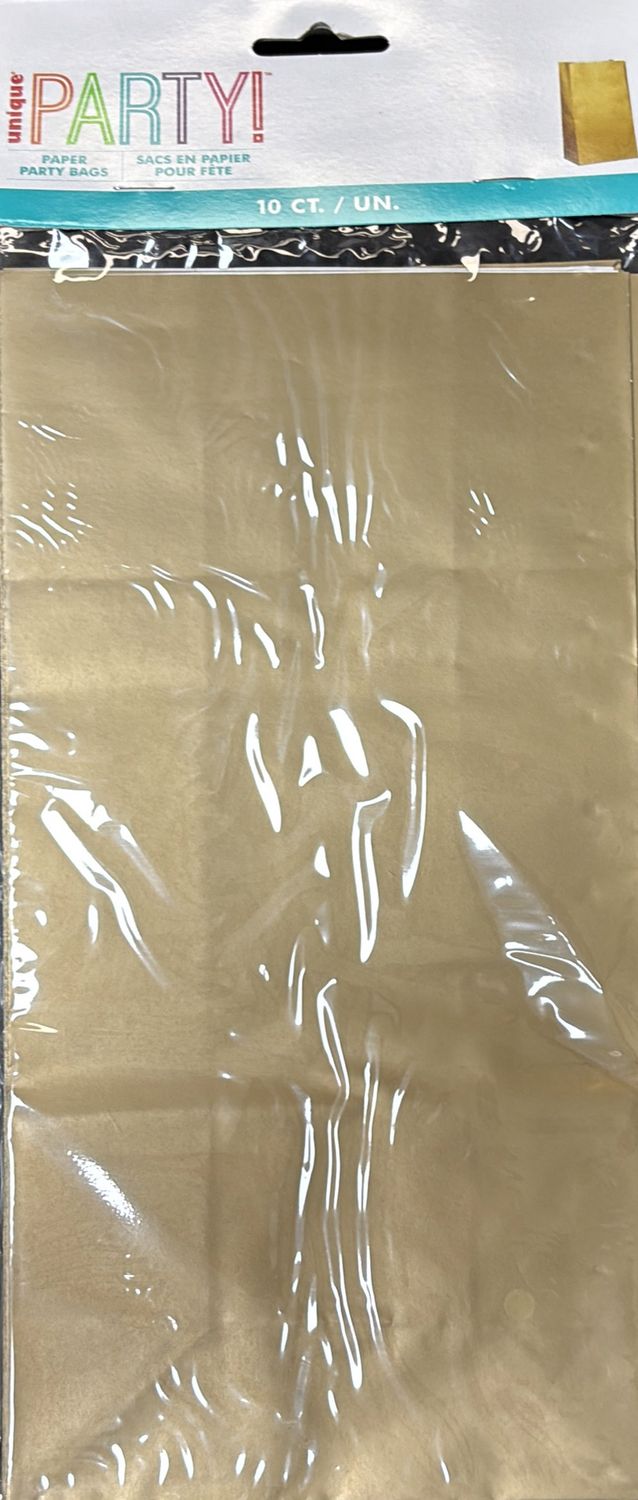 PAPER PARTY BAGS METALLIC GOLD 10CT