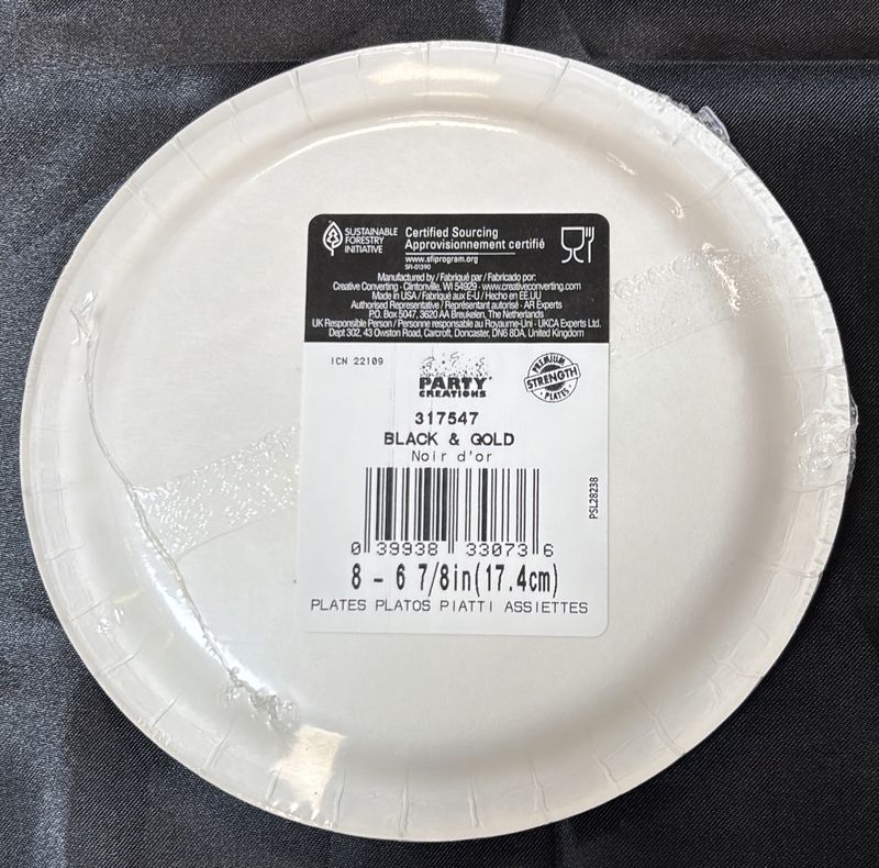 Paper Plate Small Blk/Gld