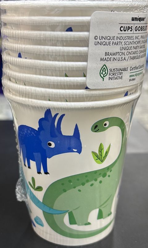 Paper Cups Blue Green Dinos