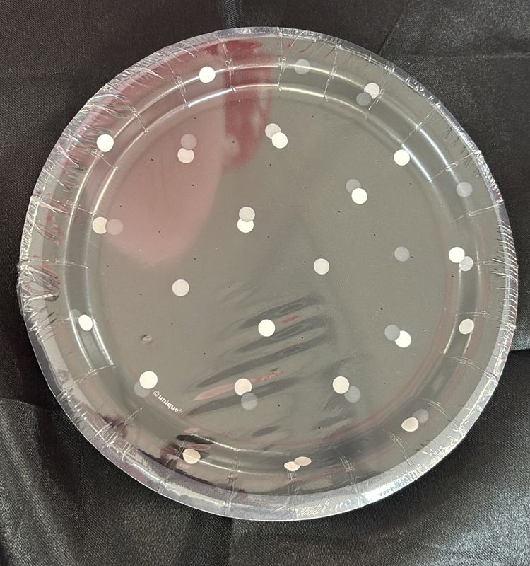 PAPER PLATE SMALL GLITZ BLK/SLV