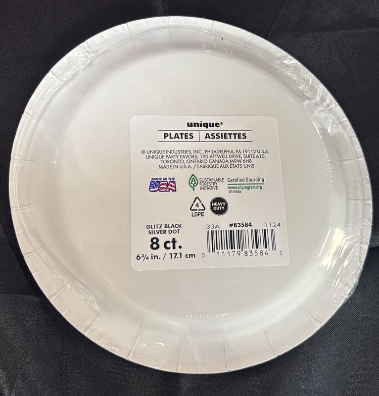 Paper Plate Small Glitz Blk/Slv