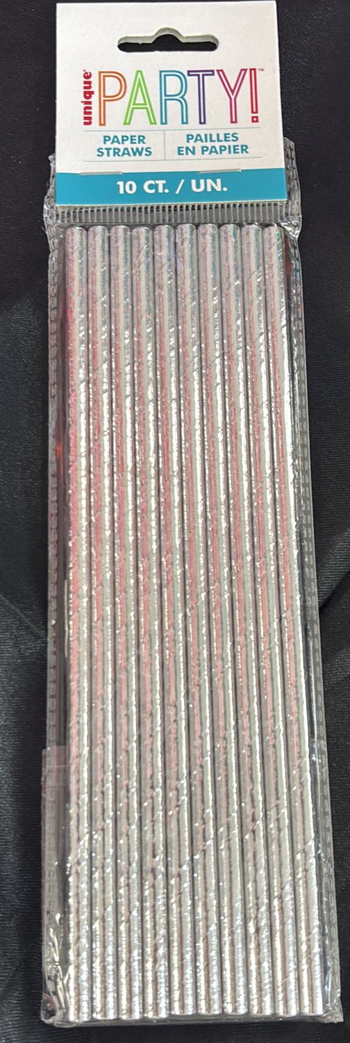 SILVER PAPER STRAWS 10CT