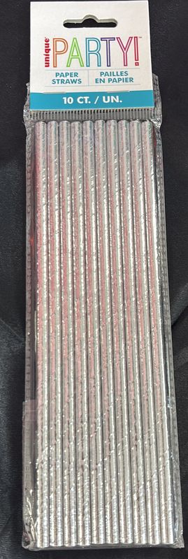 SILVER PAPER STRAWS 10CT