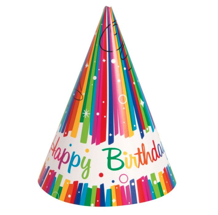 Party Hat Rainbow Ribbons 8Ct