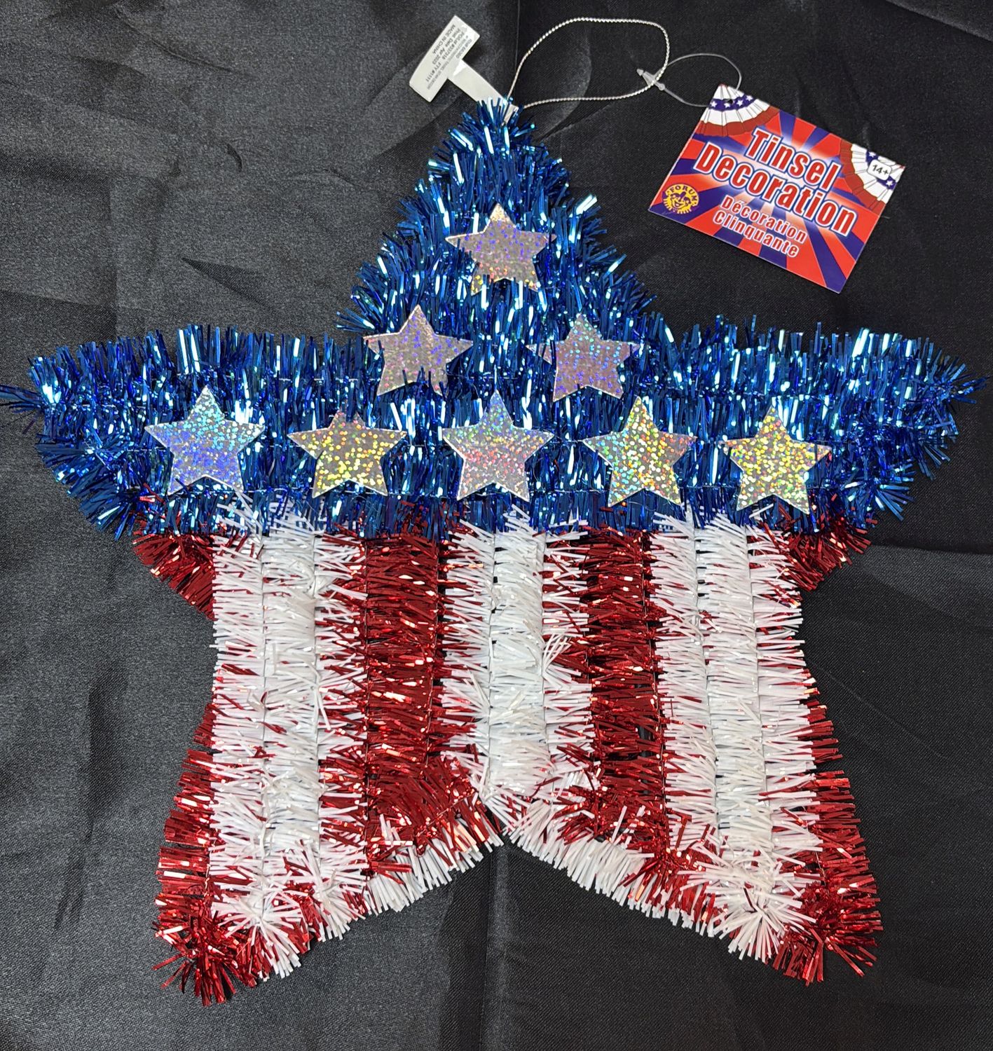 PATRIOTIC TINSEL STAR DECOR
