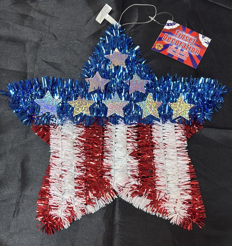PATRIOTIC TINSEL STAR DECOR