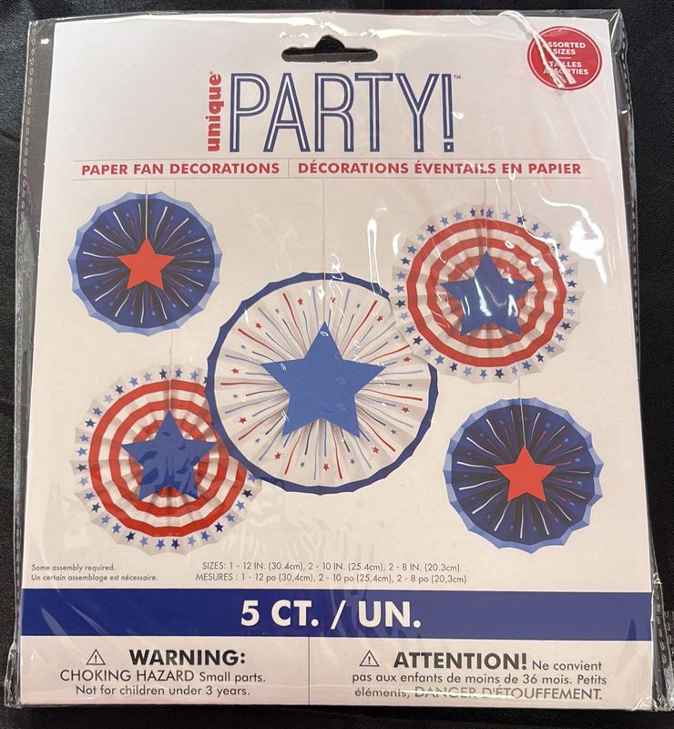 PATRIOTIC ASSORTED FAN DECOR 5PC