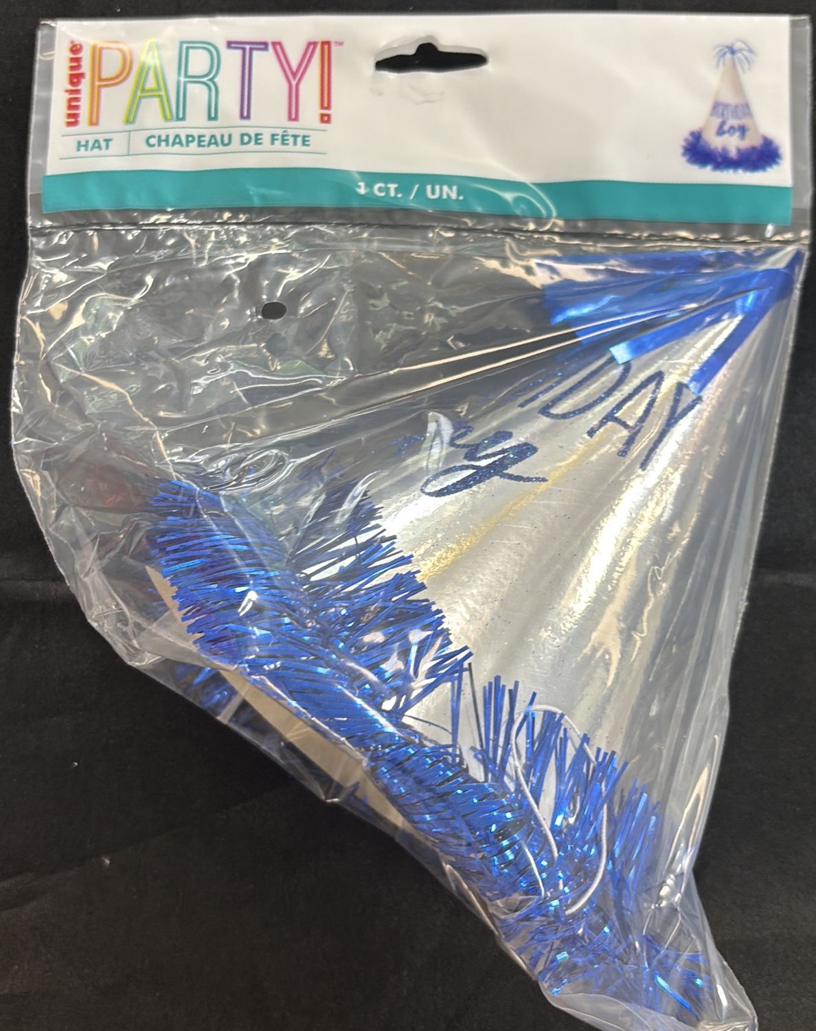 BDAY BOY GLITTER FRINGE PARTY HAT