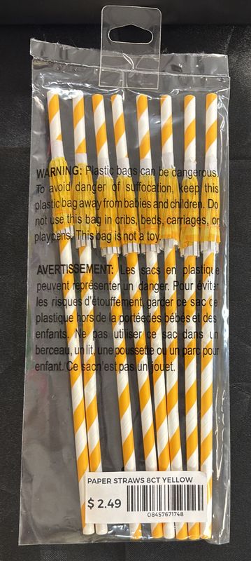 Yellow Paper Straws 8Ct