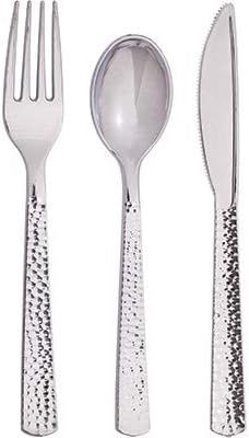 PLASTIC CUTLERY ASSORTED HAMMERED SILVER