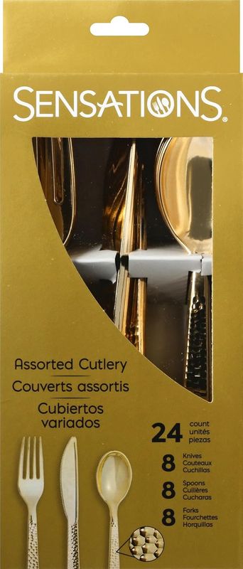 PLASTIC CUTLERY ASSORTED HAMMERED GOLD