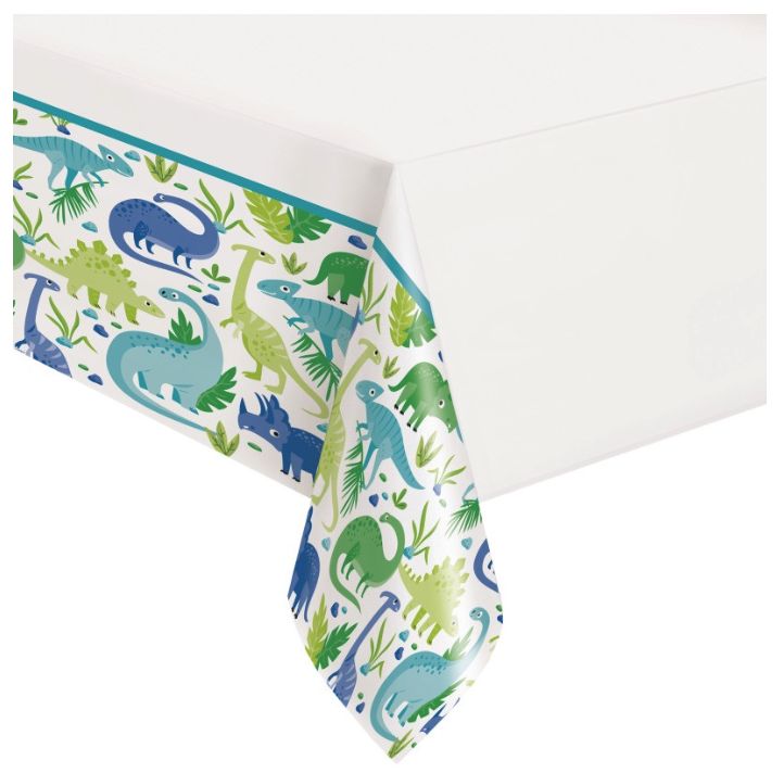 PLASTIC TABLECOVER BLUE GREEN DINOS