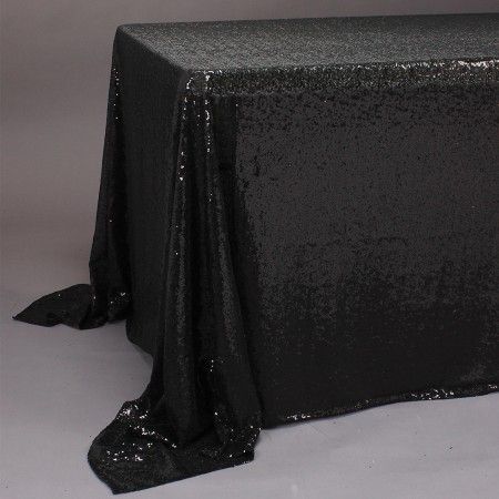 Black 88"X132" Rectangle Sequin Tablecloth