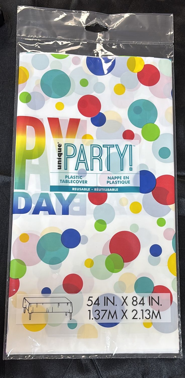 PLASTIC TABLECOVER RAINBOW SPOTS