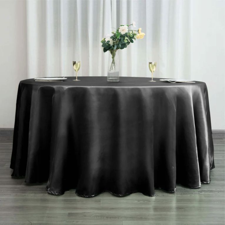 Black 120" Round Satin Tc