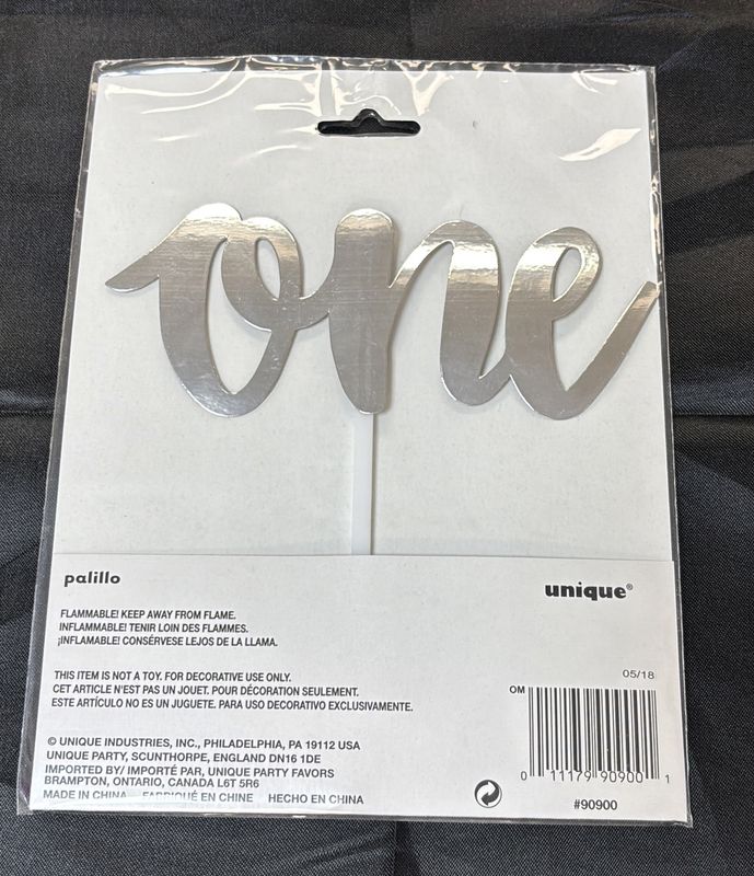 Silver Foil "One" Cake Topper