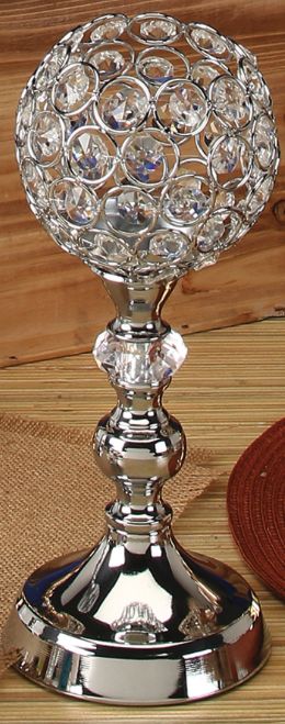 SILVER  CRYSTAL GOBLET CANDLE HOLDER