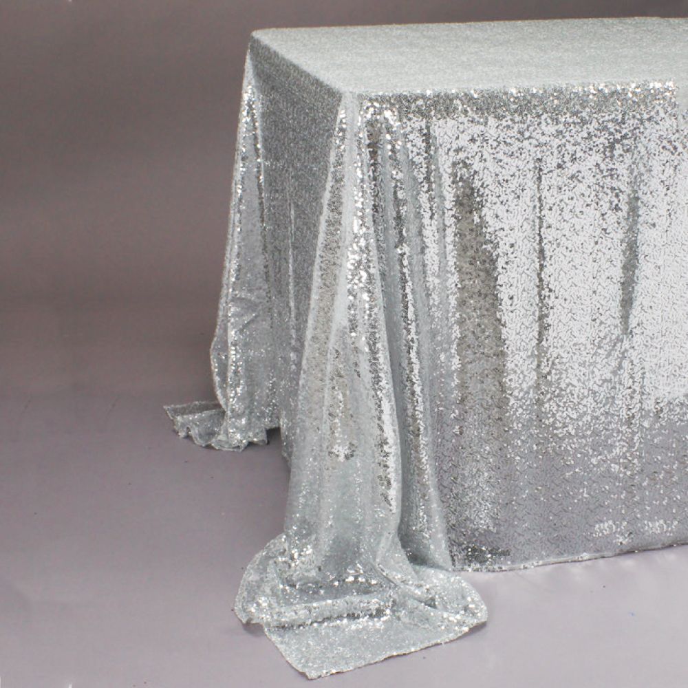 Silver 88"X132" Sequin Tablecloth