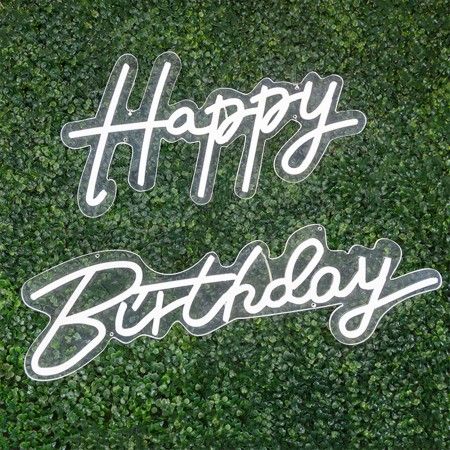 White Neon Light Sign, "Happy Birthday",24"Lx16"H