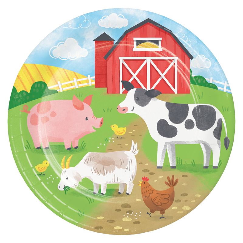 PAPER PLATE LARGE FARM ANIMALS 8CT
