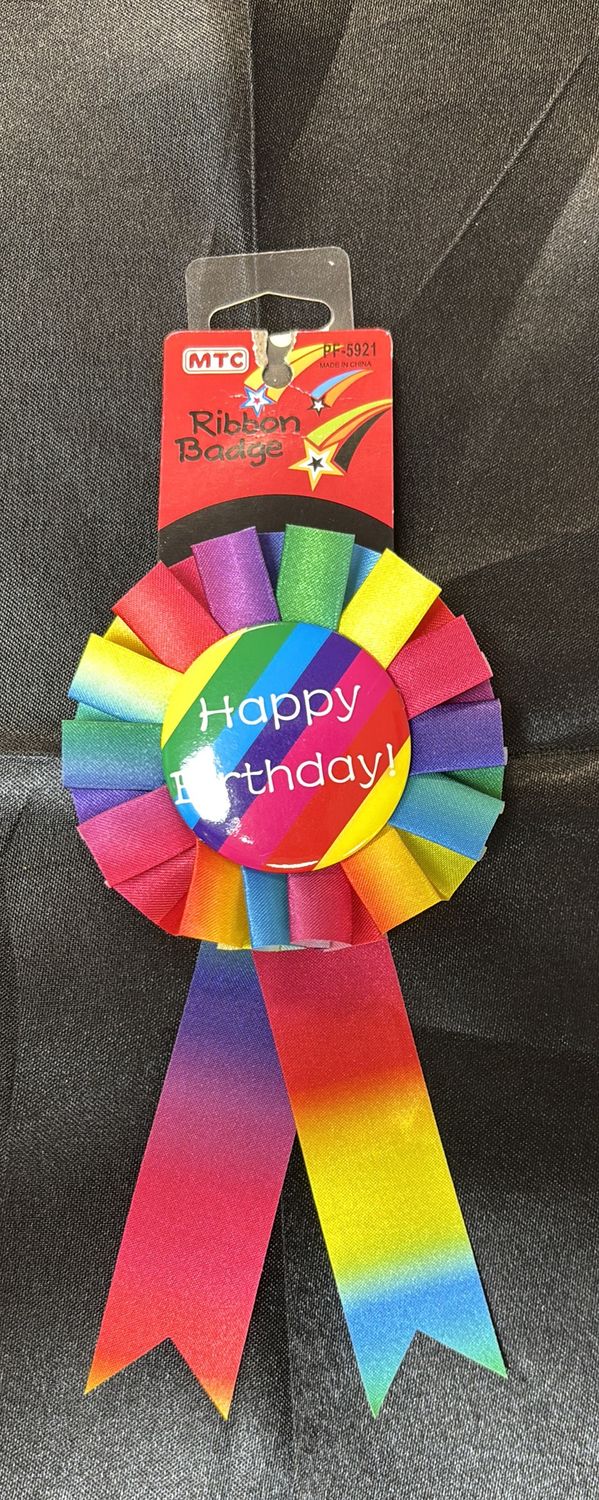 HAPPY BIRTHDAY RAINBOW RIBBON BADGE