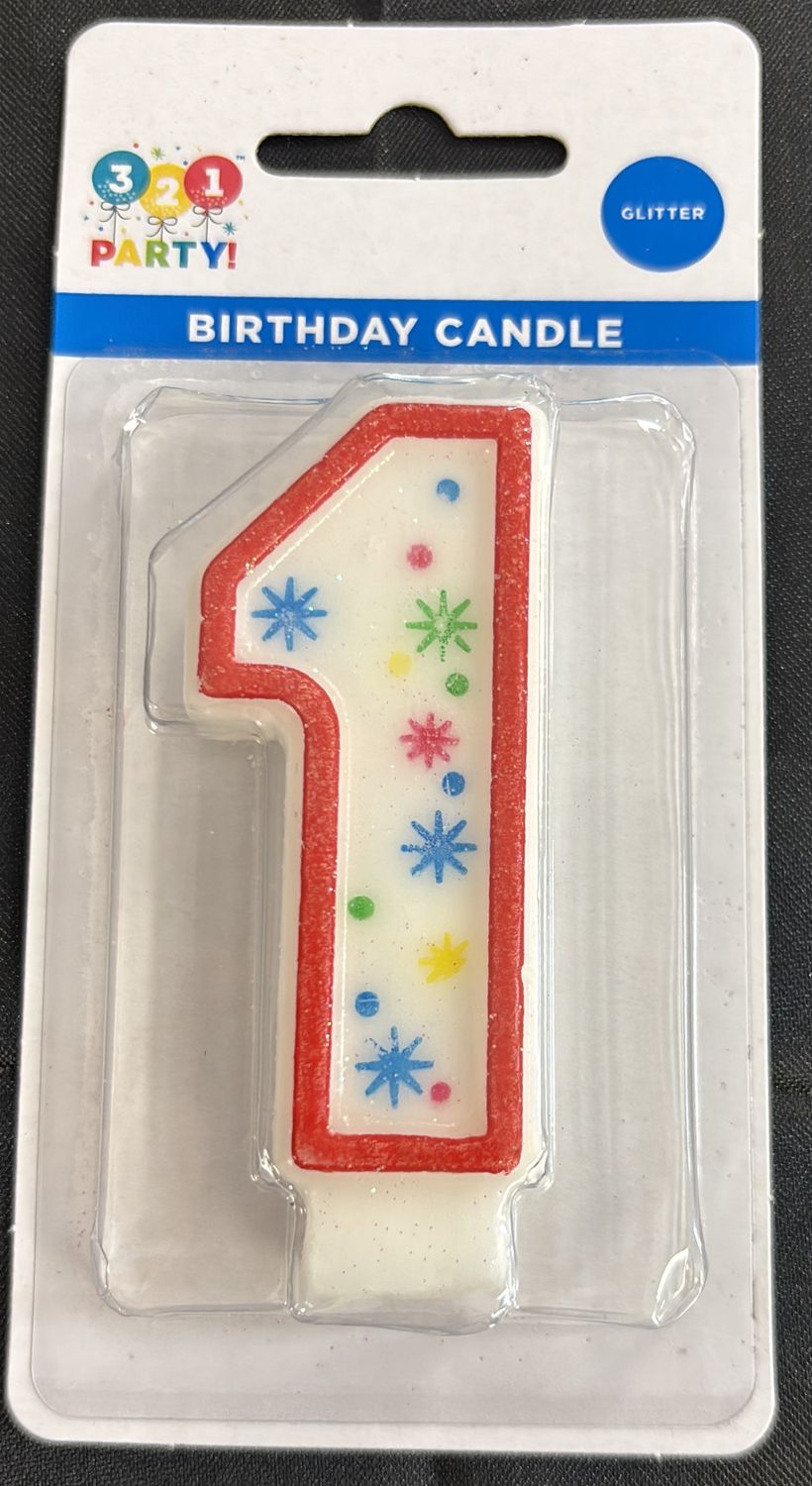 GLITTER NUMERAL BDAY CANDLE #1