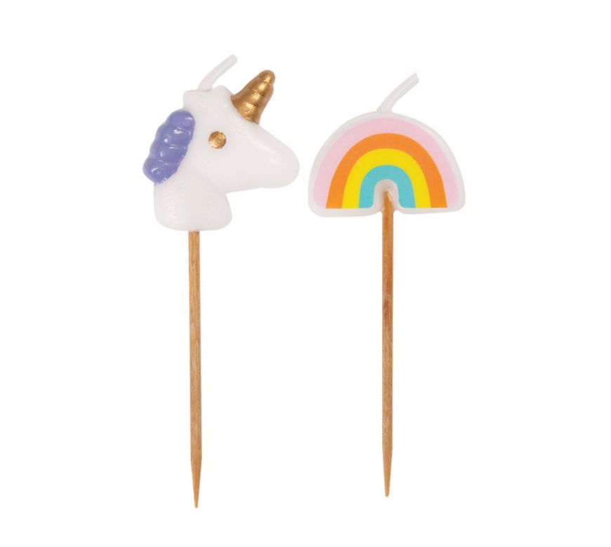 Unicorn &amp; Rainbow Pick Candles 6Ct