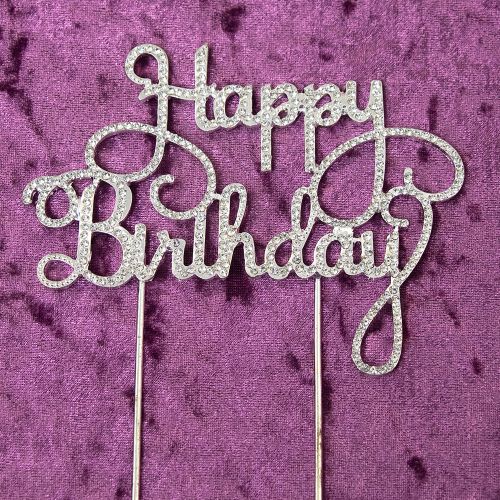 SILVER RHINESTONE HBD CAKE TOPPER