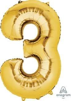 3 Gold 40" Number Balloon
